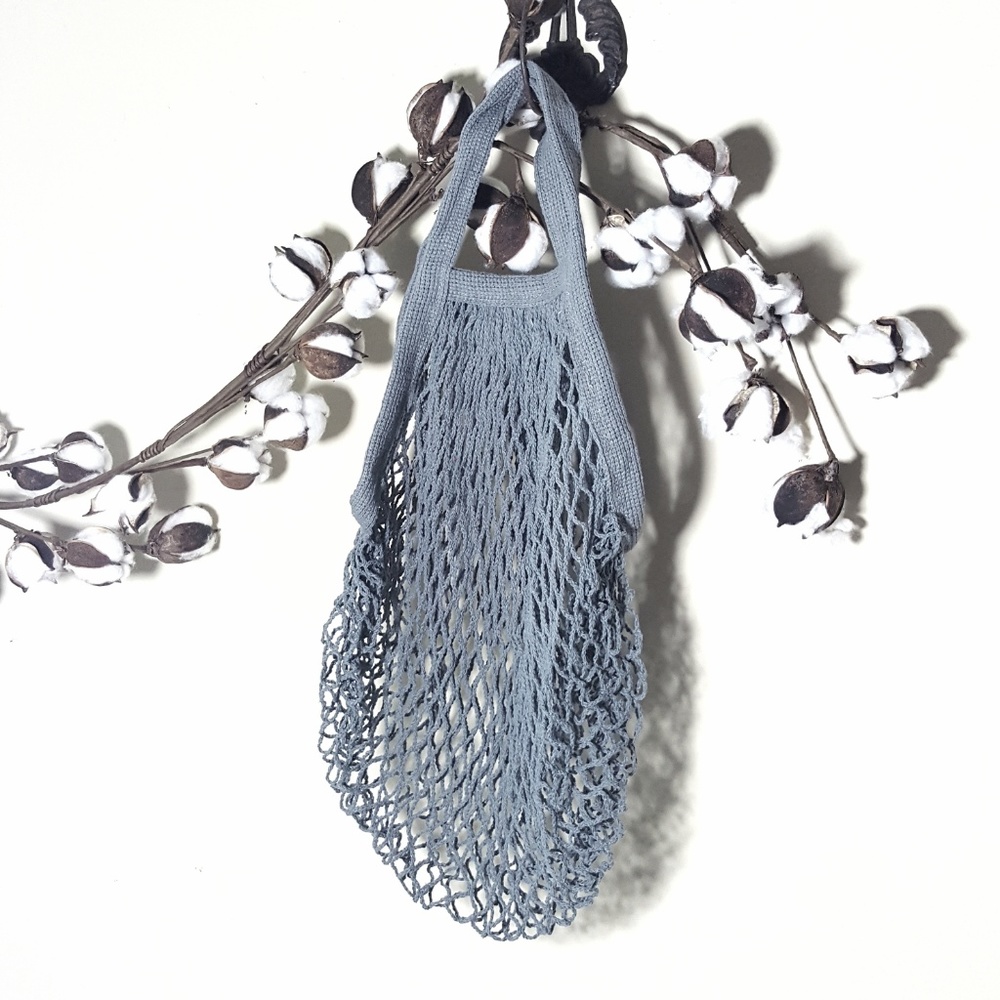 French Cotton Market Net Tote/Bag/Olive Gray/Short - Picture 3 of 8